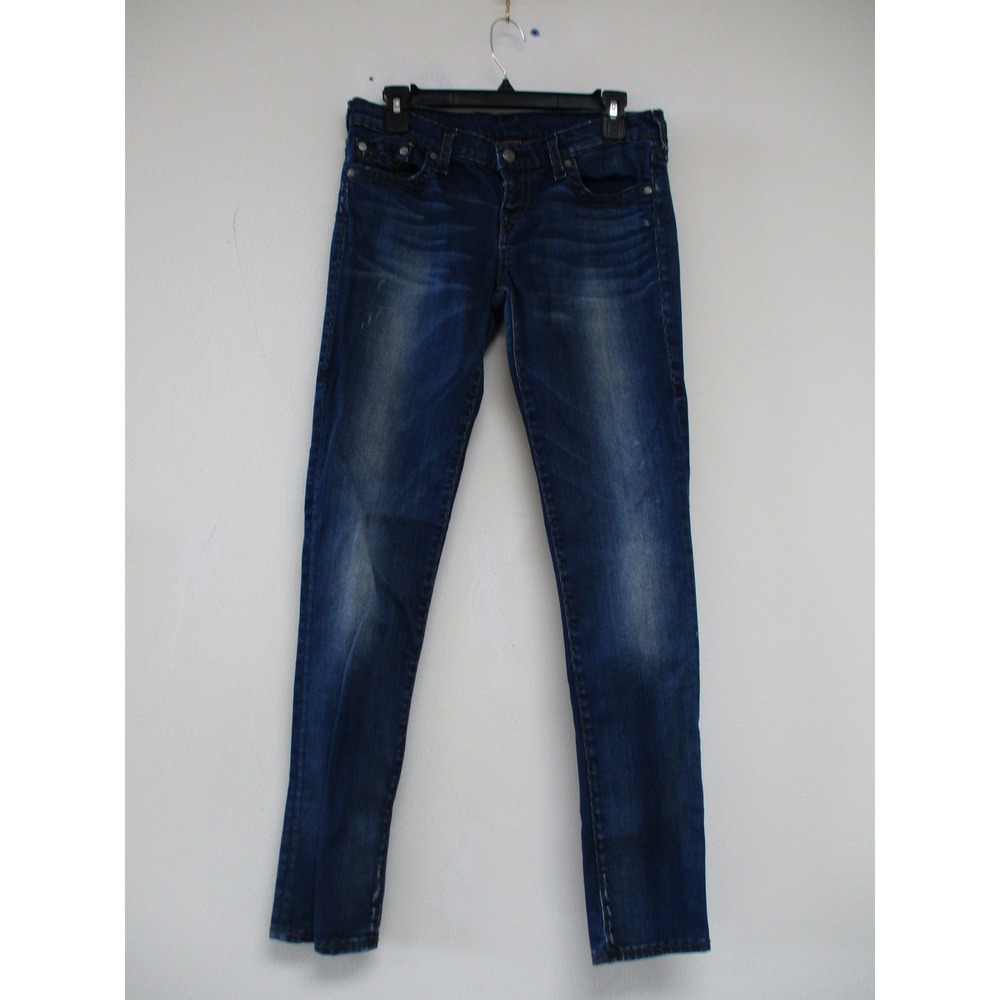 True Religion Jeans Womens 29 Blue Skinny Thick Stitch Horseshoe Y2K Low Rise